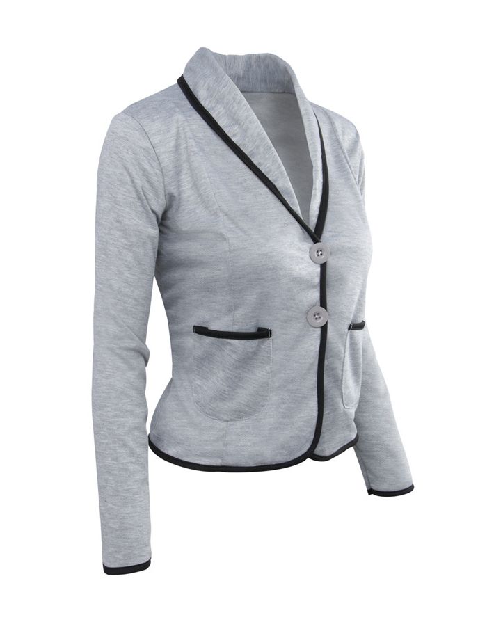 Spring Fall New Casual Blazer Lapel Single Breasted Pockets Women Coat